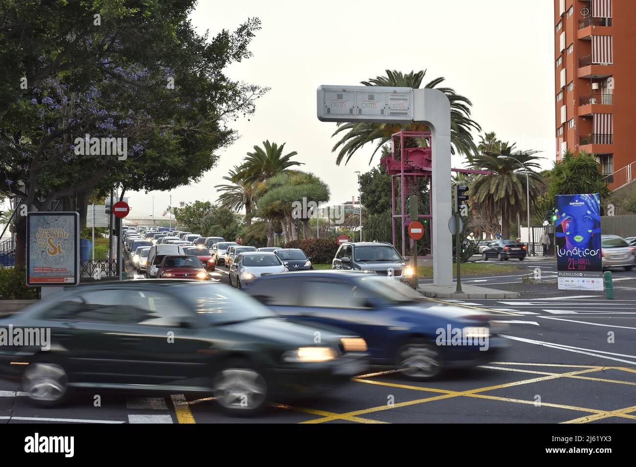 Traffic junction in the morning, Santa Cruz de Tenerife Canary Islands Spain. Stock Photo