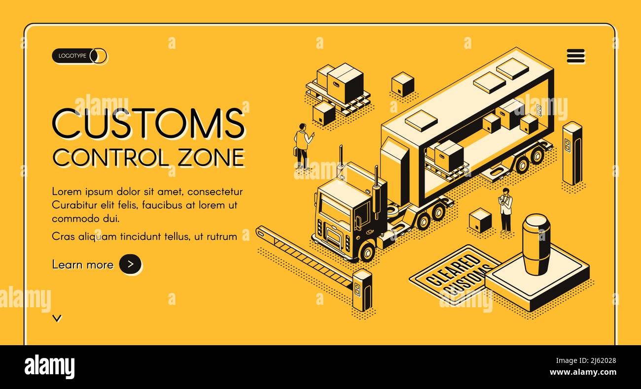 Customs control zone online services isometric vector web banner with