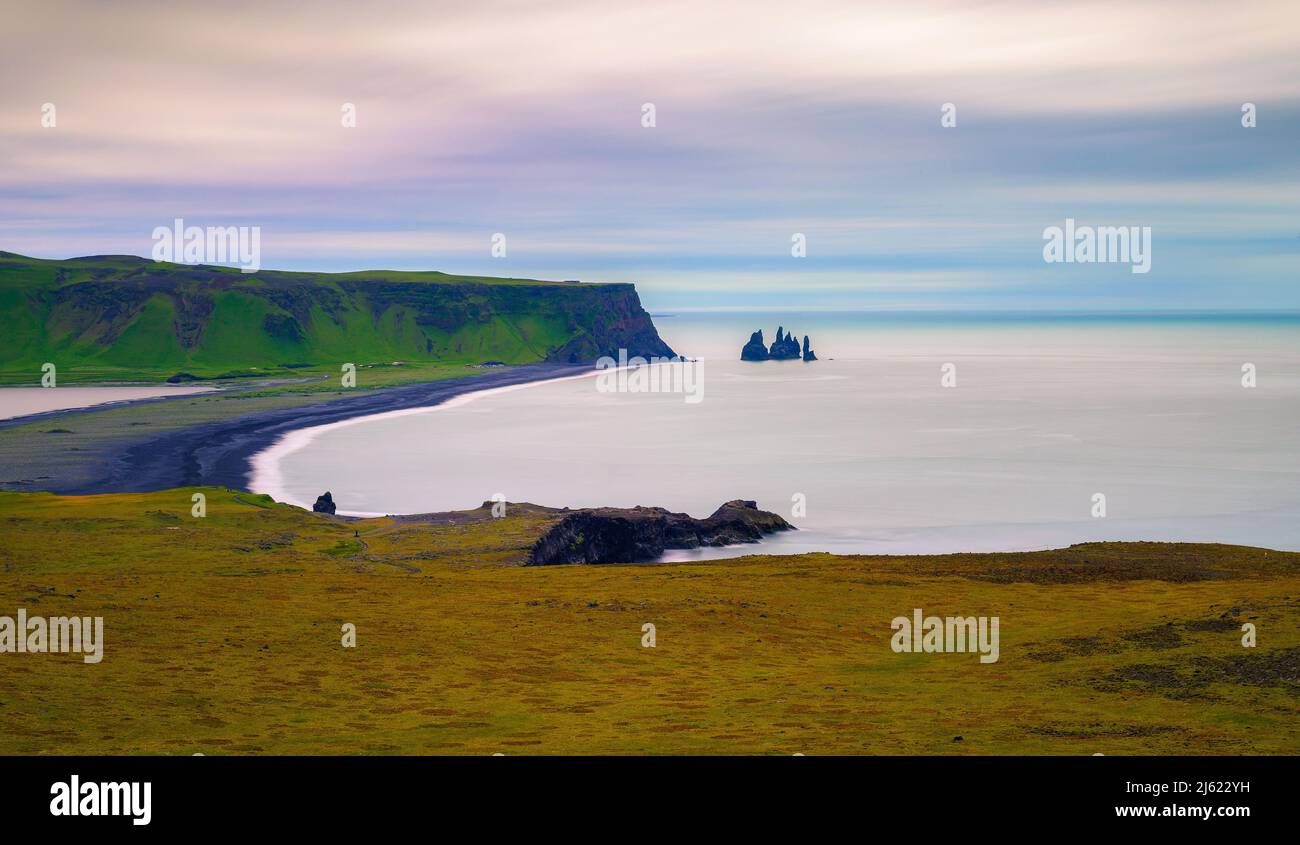Reynisfjara black sand beach and the Reynisdrangar sea stacks in south ...