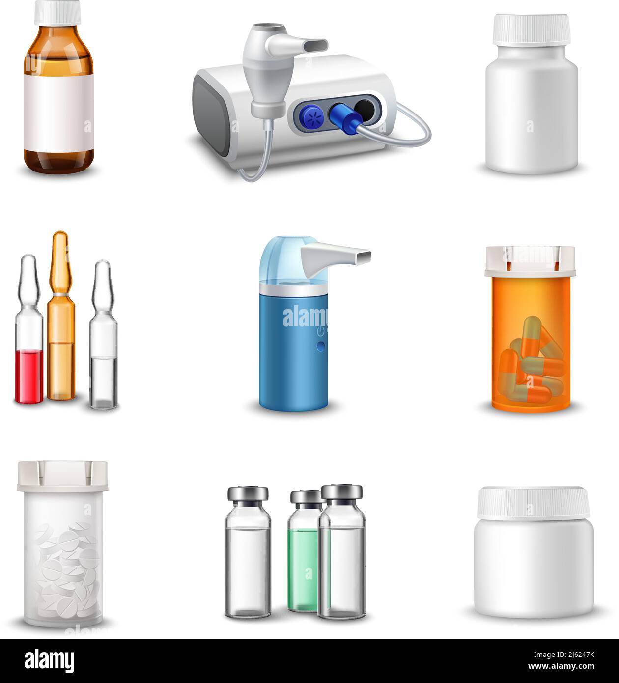 Medical bottles medicine pill containers decorative icons set realistic