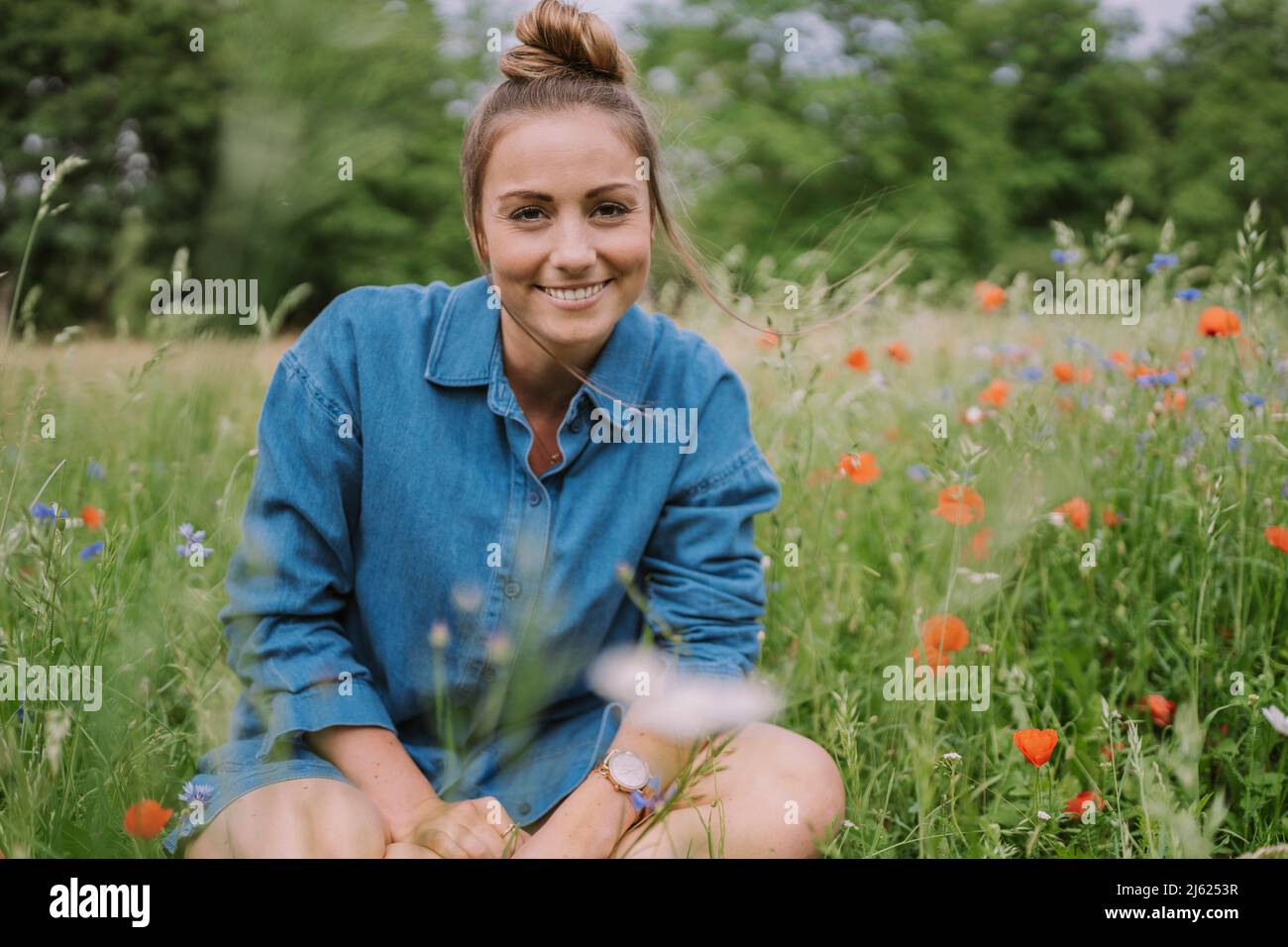 Sitting in wildflower meadow hi-res stock photography and images - Alamy