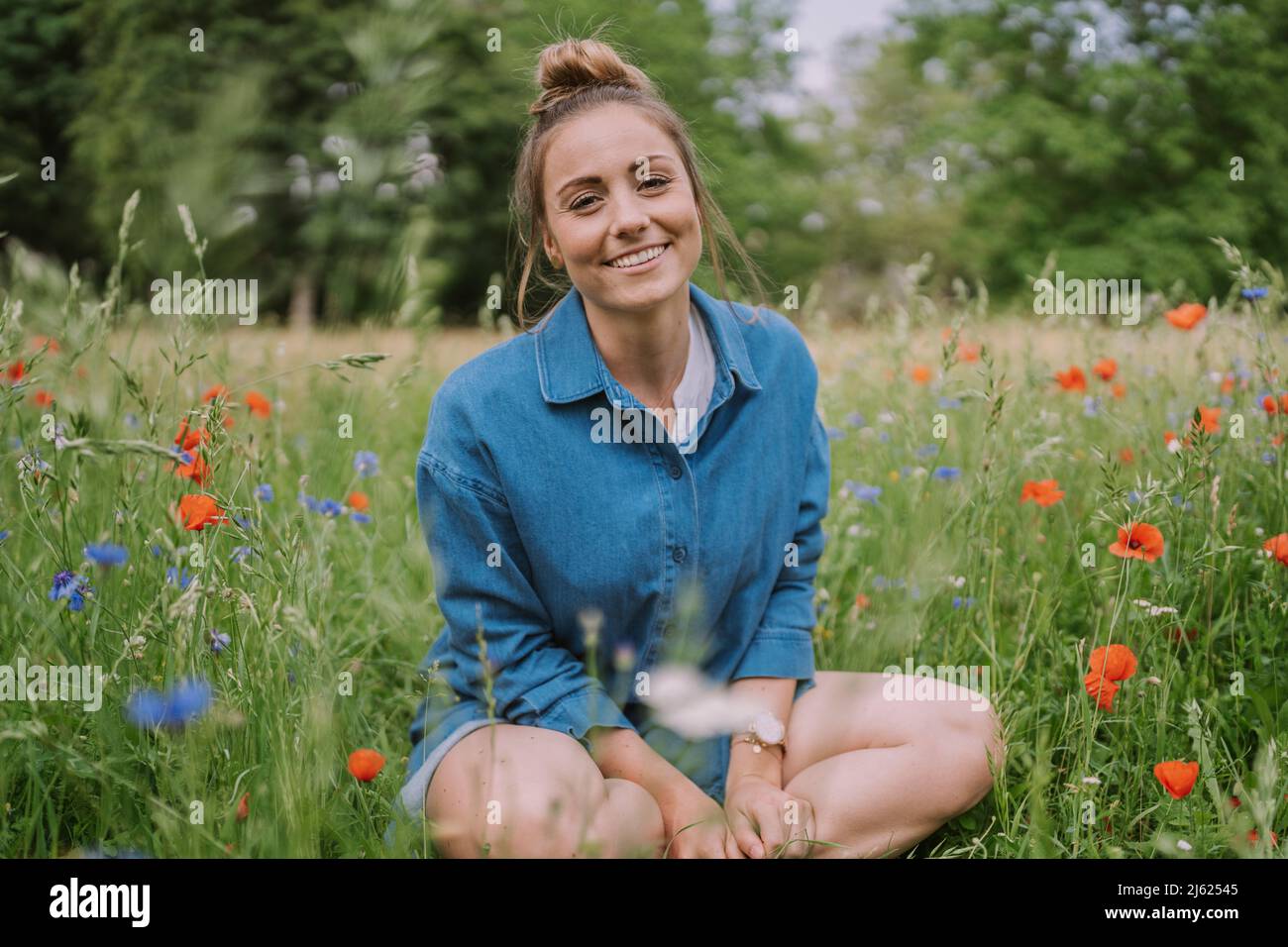 Sitting in wildflower meadow hi-res stock photography and images - Alamy