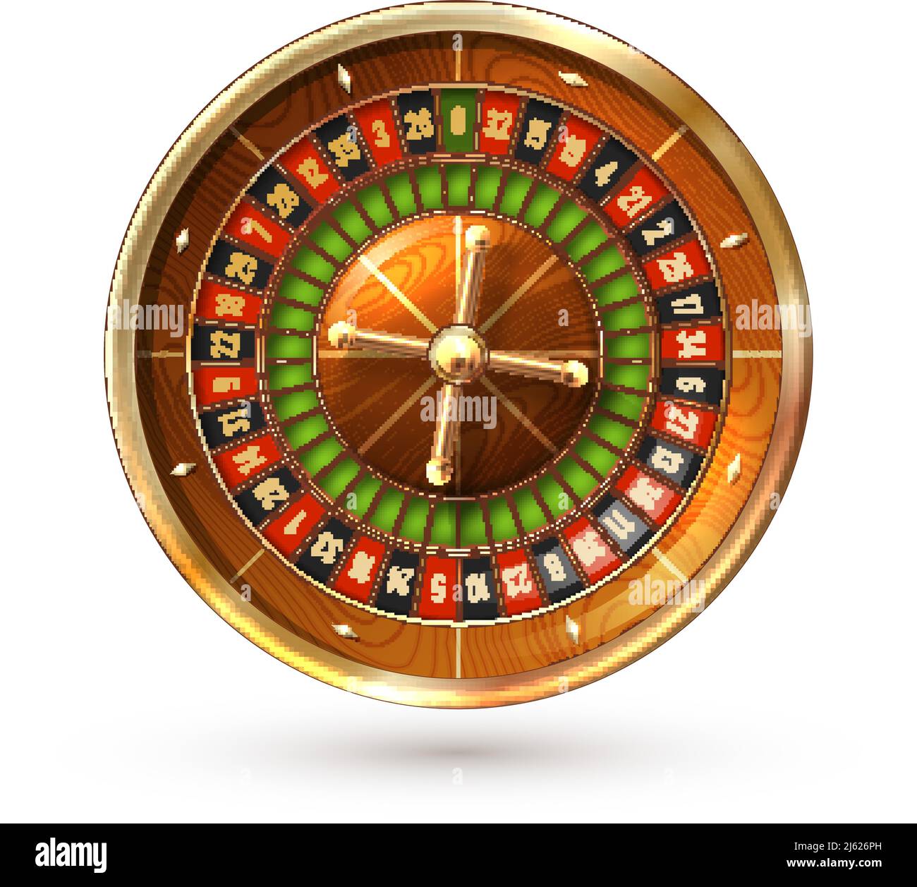 Realistic casino gambling roulette wheel isolated on white background