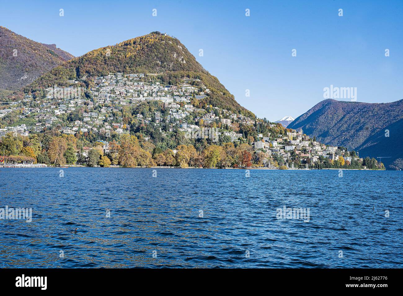 Monte Bre hill at Lago di Lugano, Canton Ticino, Switzerland Stock Photo