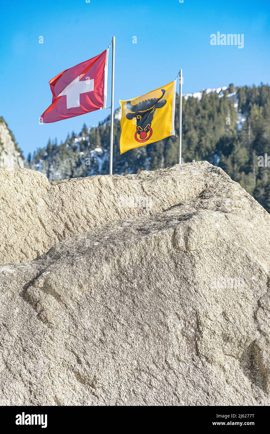 Teufelsstein in the Schöllenen Gorge, near Wassen, Canton of Uri, Switzerland Stock Photo