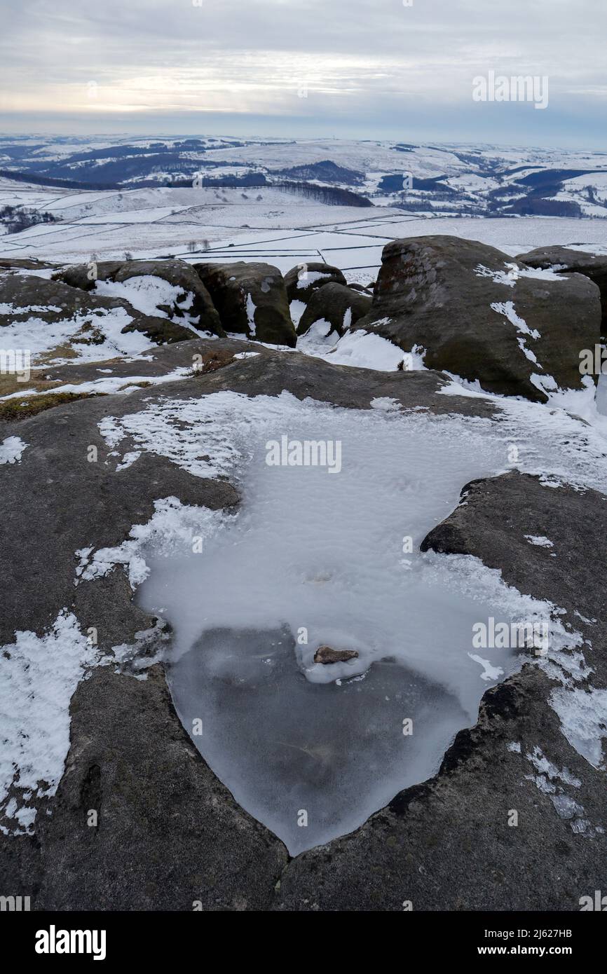 Frozen water Derbyshire UK Stock Photo