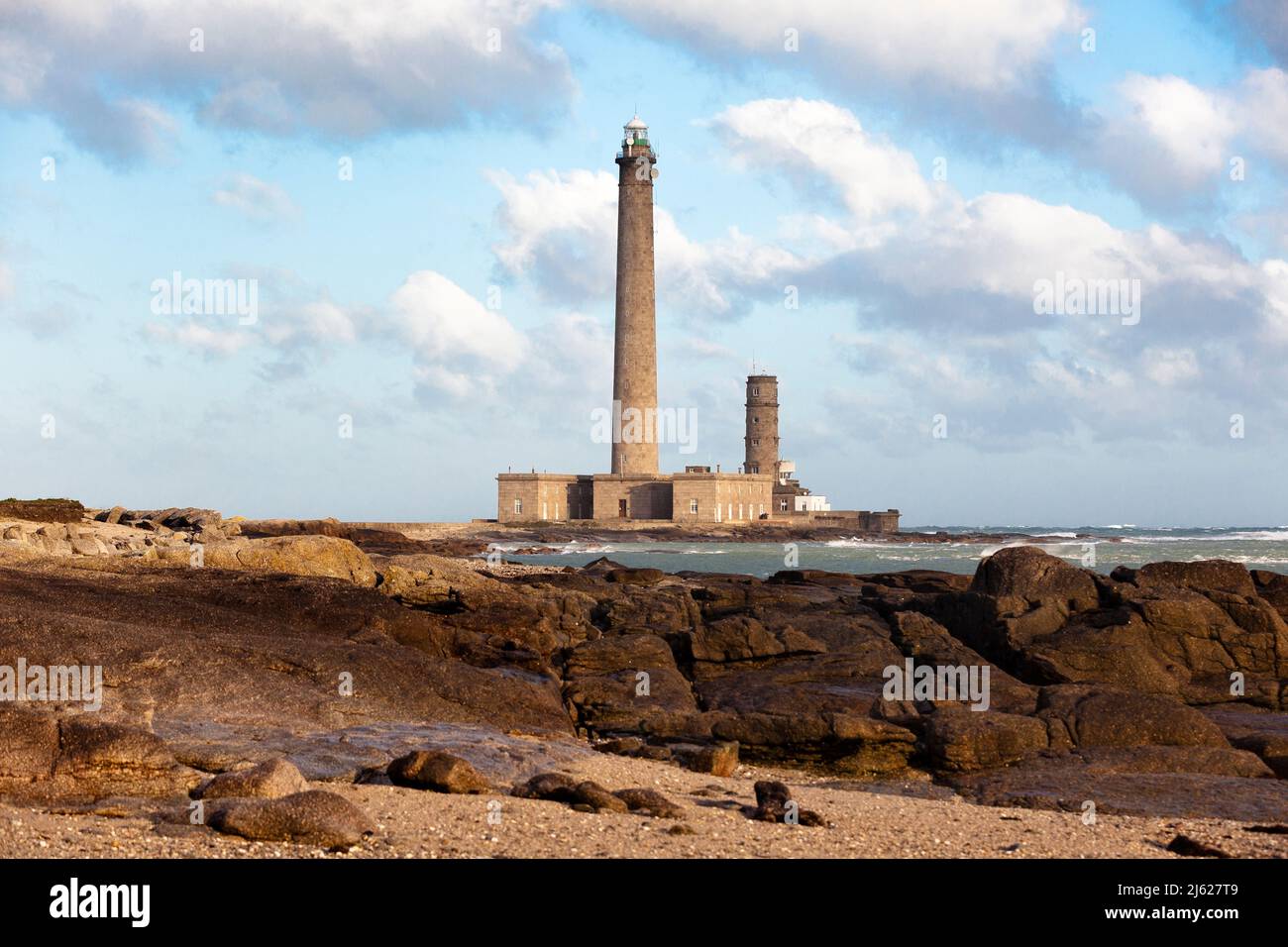 Lighthouse in storm, Phare Gatteville, Pointe de Barfleur, Cotentin, Normandy, France Stock Photo