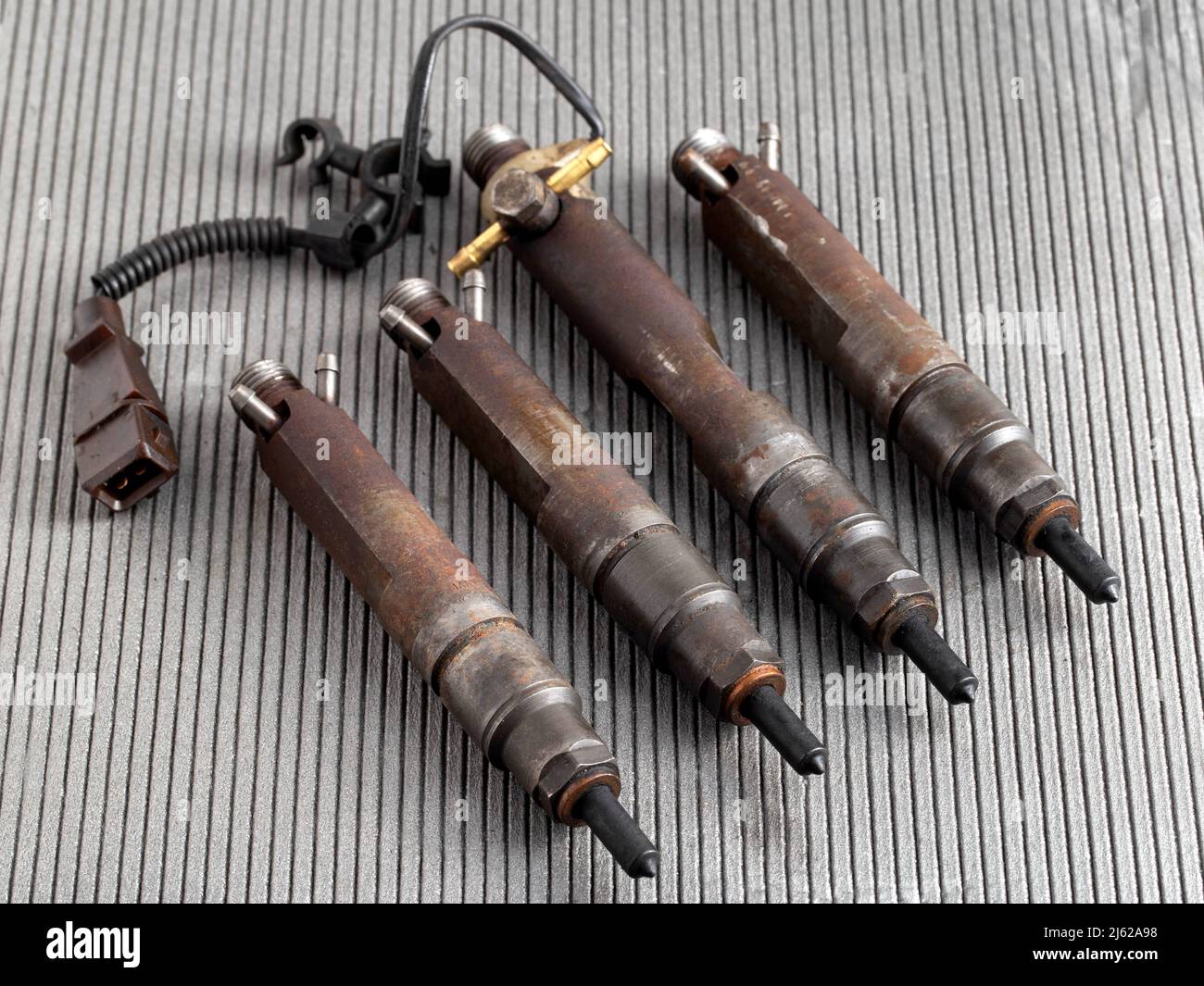 Injectors with diesel engine fuel supply system. Fuel spray. Automotive