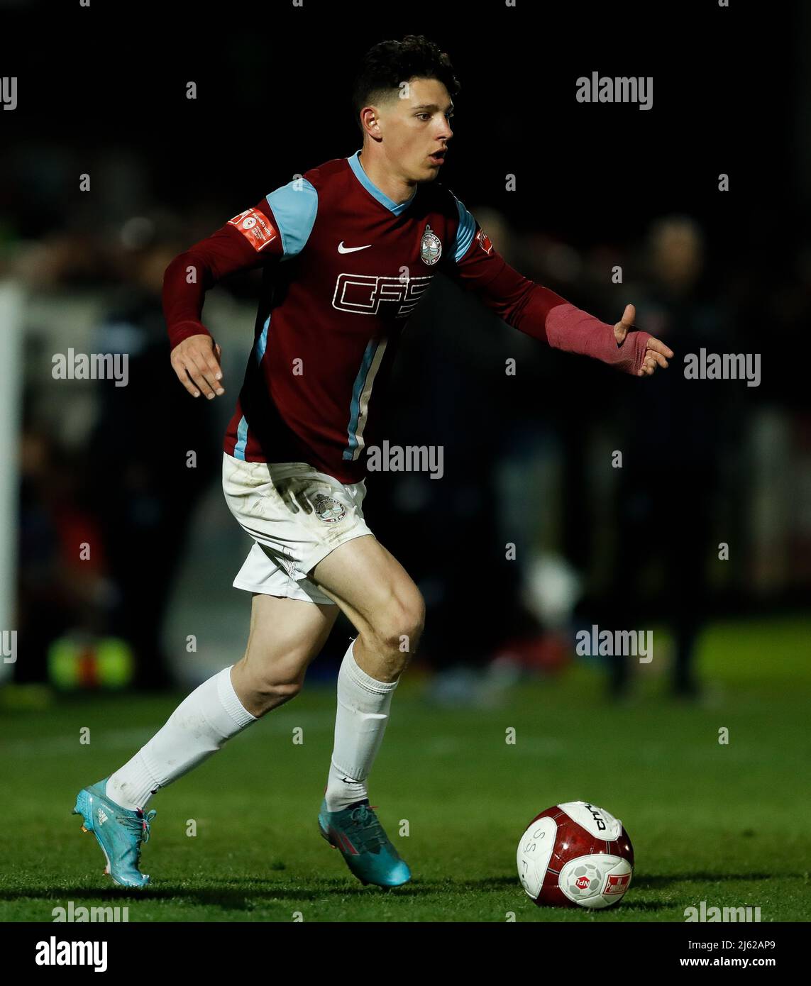 SOUTH SHIELDS, UK. APR 26TH Jordan Hunter of South Shields in action during the Northern Premier League Premier Play Off Semi Final match between South Shields and Warrington Town at Mariners Park, South Shields on Tuesday 26th April 2022. (Credit: Will Matthews | MI News) Credit: MI News & Sport /Alamy Live News Stock Photo