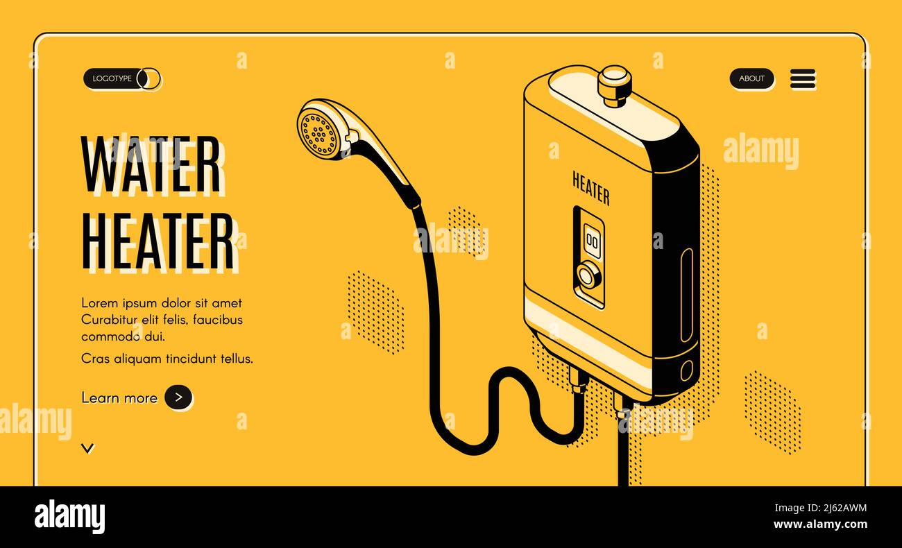 Tankless water heater isometric line art vector illustration on yellow ...