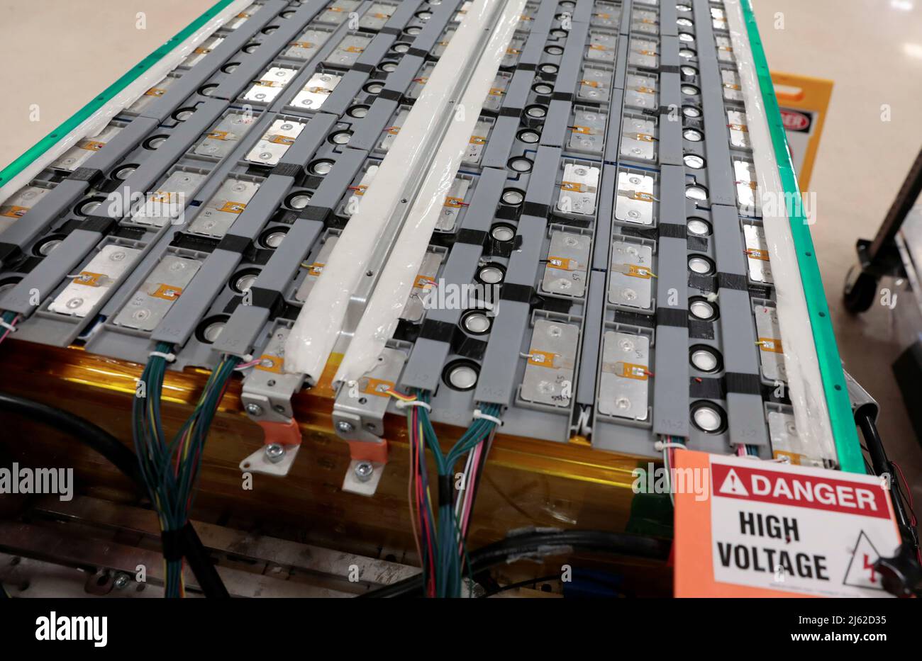An Aries lithium iron phosphate battery pack is seen waiting to undergo testing at Our Next Energy headquarters in Novi, Michigan, U.S., April 25, 2022. Photo taken April 25, 2022. REUTERS/ Rebecca Cook Stock Photo