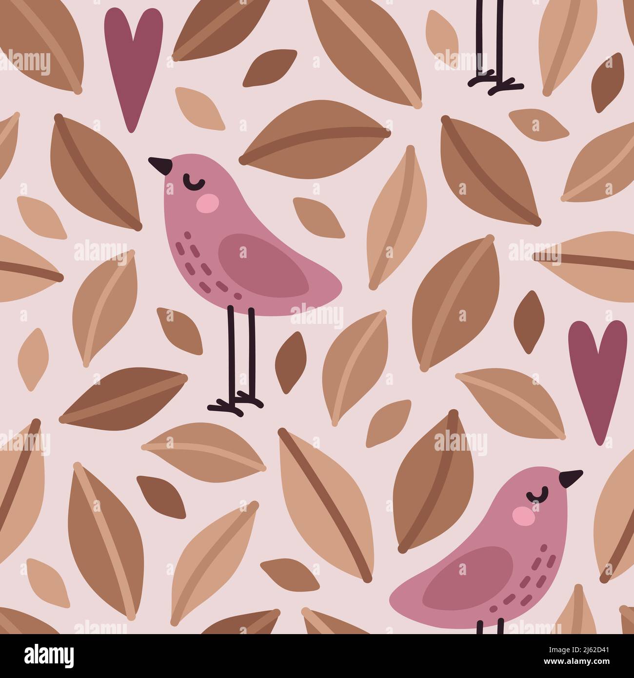 Bird and leaves pattern Stock Vector