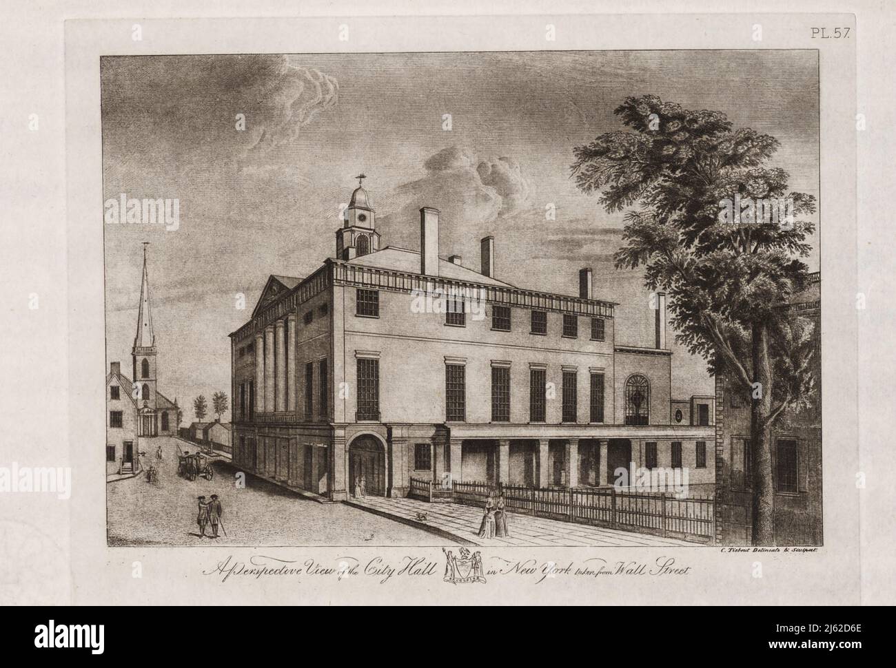 newto A PERSPECTIVE VIEW OF THE CiTY HALL IN NEW YORK TAKEN FROM WALL STREET [The  Tiebout City Hall View] c. 1791 The period of discovery (1524-1609); the  Dutch period (1609-1664). The English