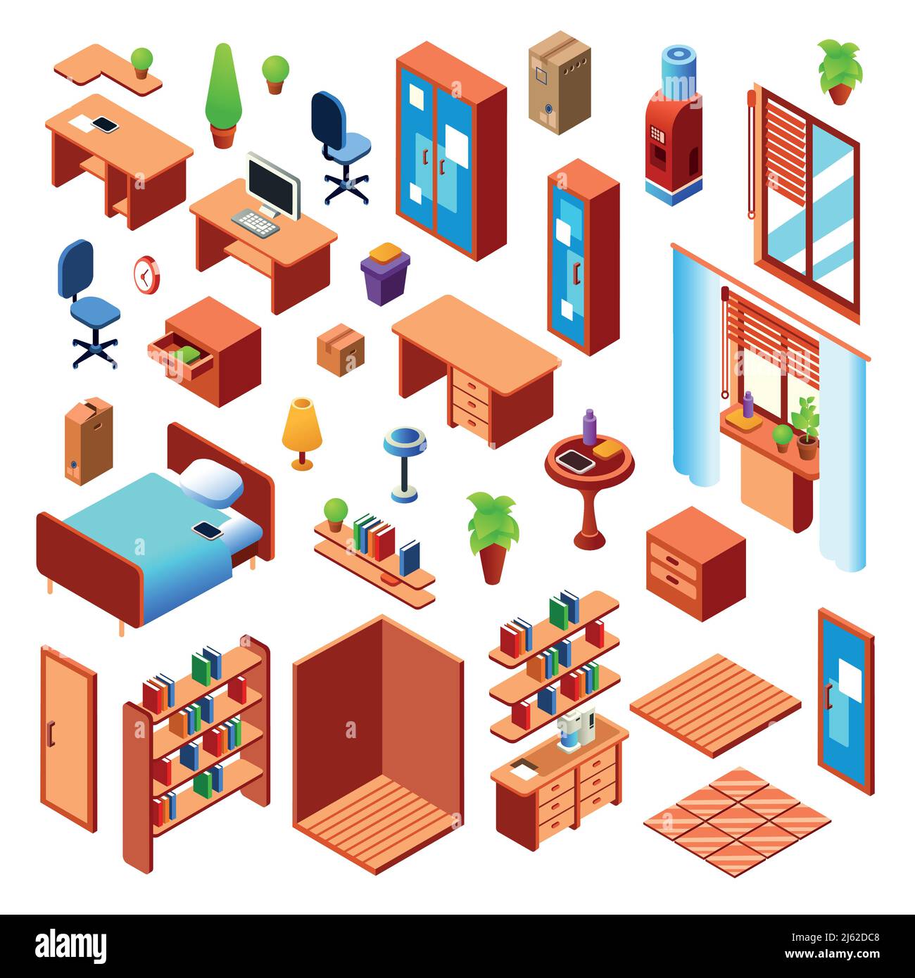 Vector isometric domestic living room, bedroom or working room interior ...