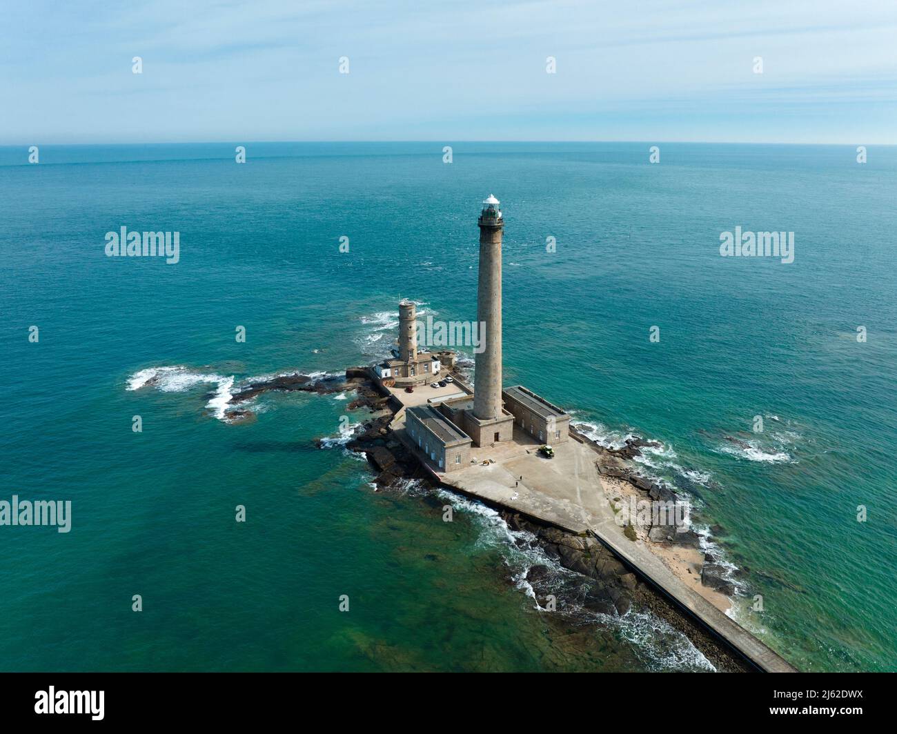 Gatteville Lighthouse near Barfleur in Normandy from the air Stock Photo