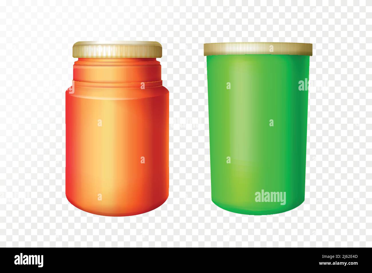 Vector red and green medical bottles set on transparent background. 3d