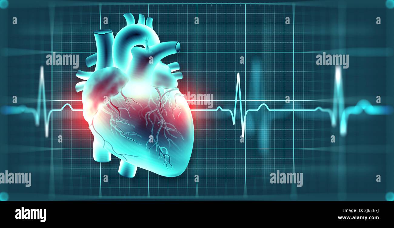 Cardiology. Healthy heart concept. Heartbeat, Pulse Monitor and 3d  illustration of heart Stock Photo - Alamy