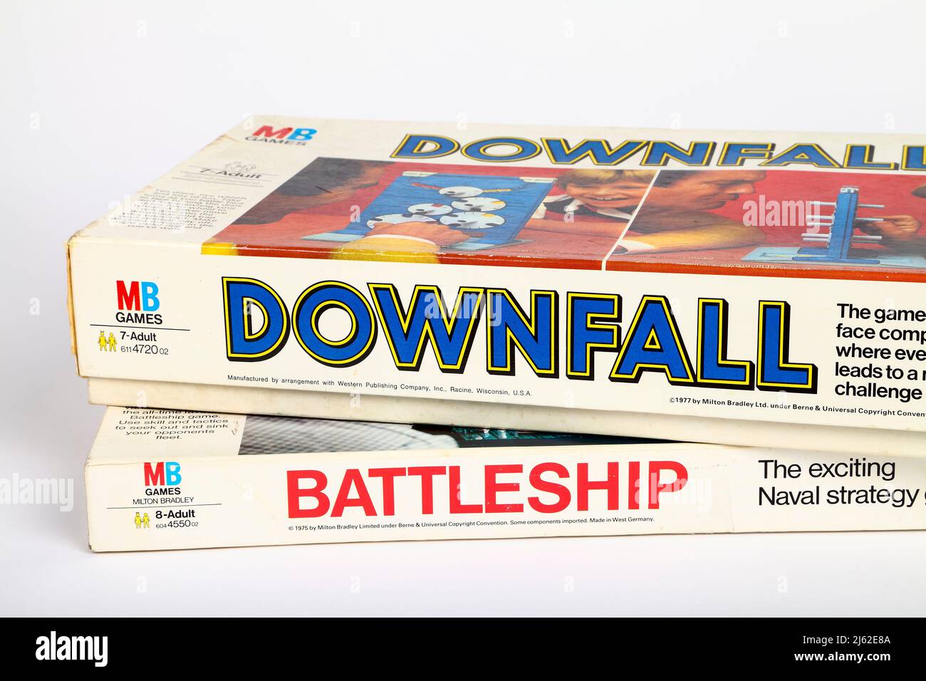 Mb Games Battleship tactical naval war strategy game for two players and Downfall game Stock Photo
