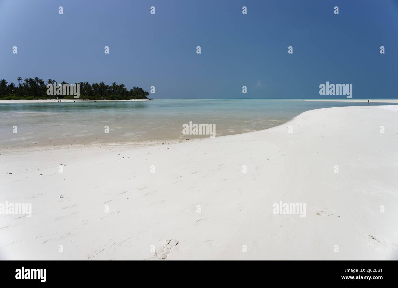 Sandbank at Bangaram island, Lakshadweep, India. Natural beauty of the island with white sand and clear sea water. Stock Photo