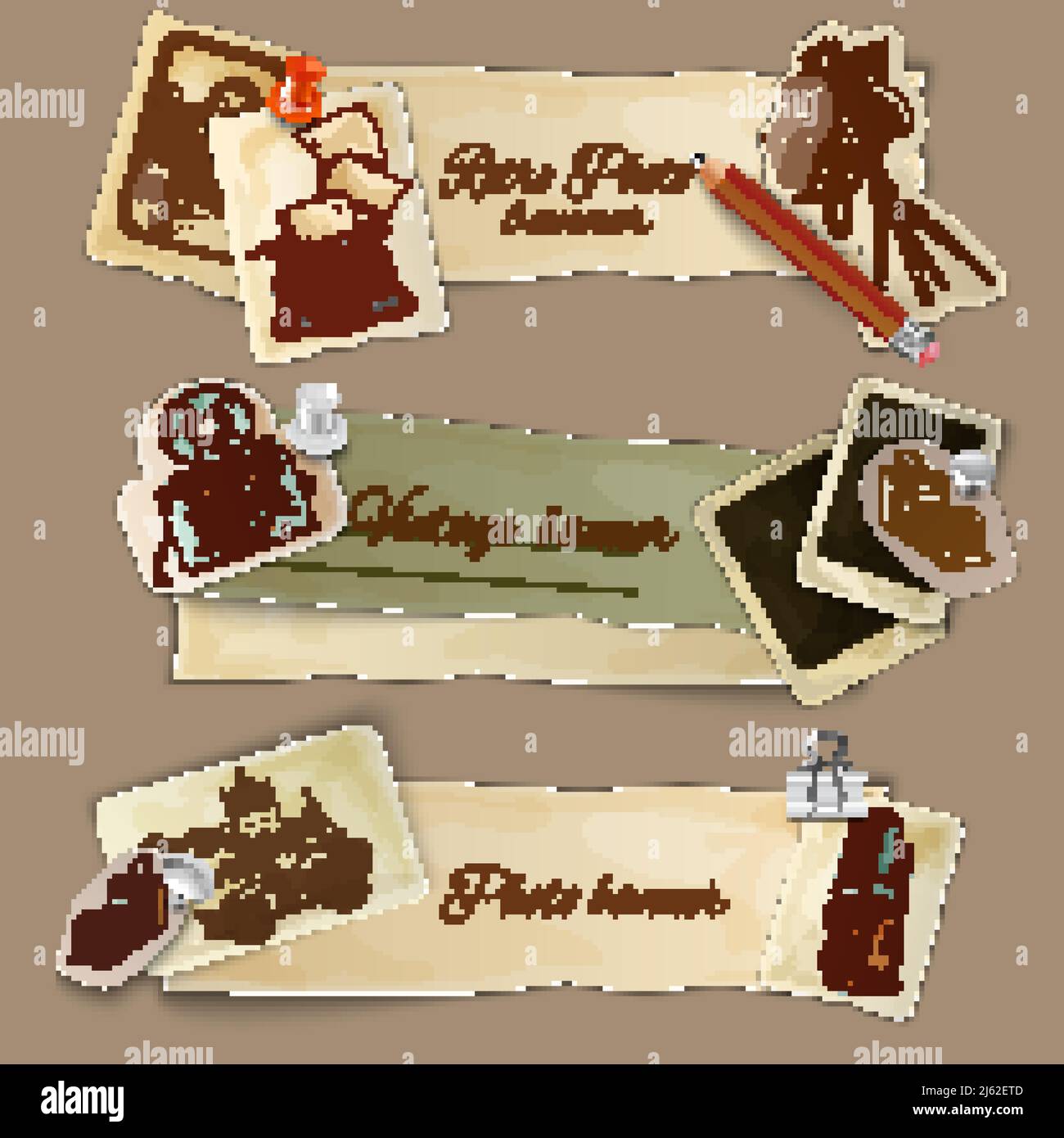 Paper photo banners set with retro photography camera and cards isolated vector illustration Stock Vector
