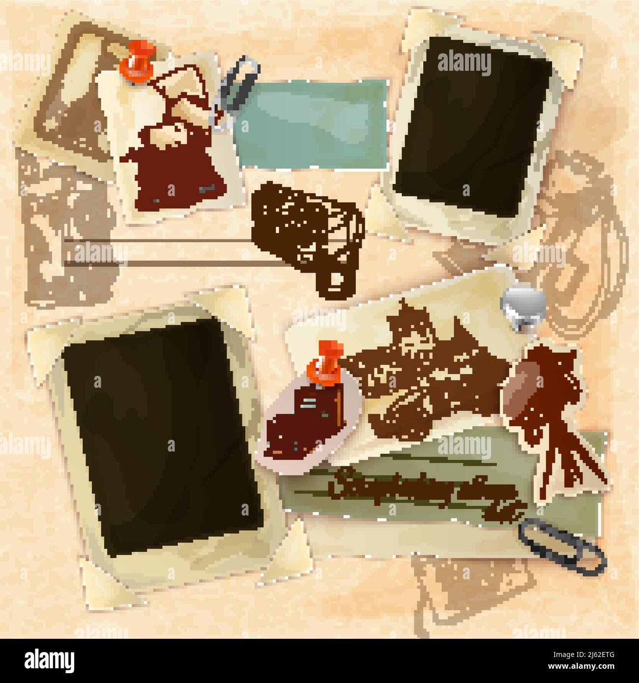 Retro scrapbooking set with vintage postcards and photo frames vector
