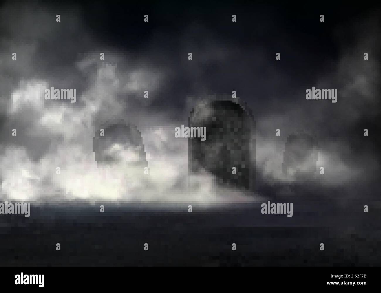 Old cemetery at night realistic vector with sloping gravestones covered ...