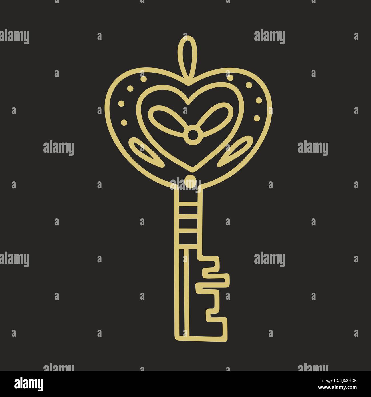 Golden old decorated key magic symbol Stock Vector