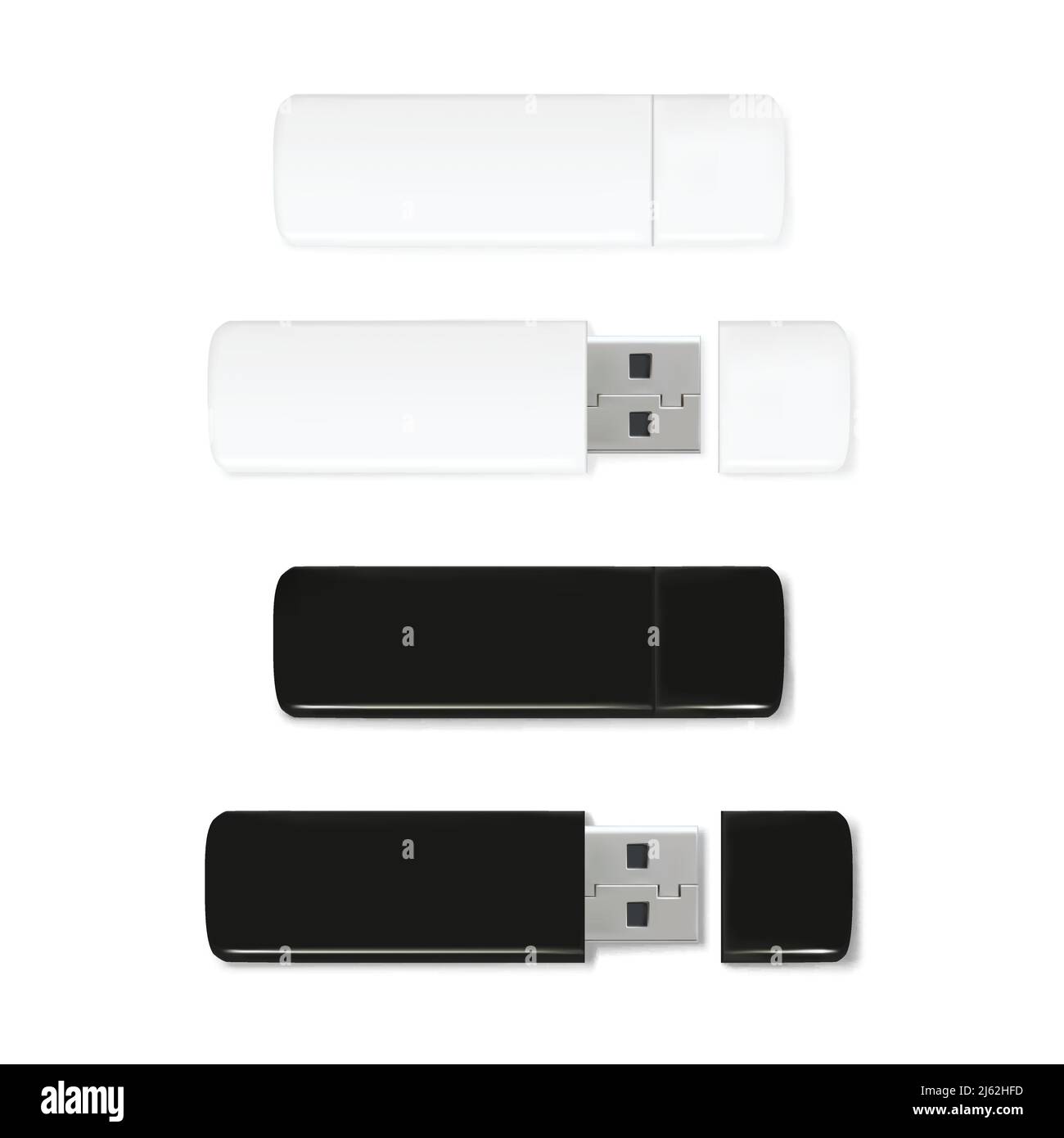 USB flash drives vector illustration of 3D realistic memory stick ...