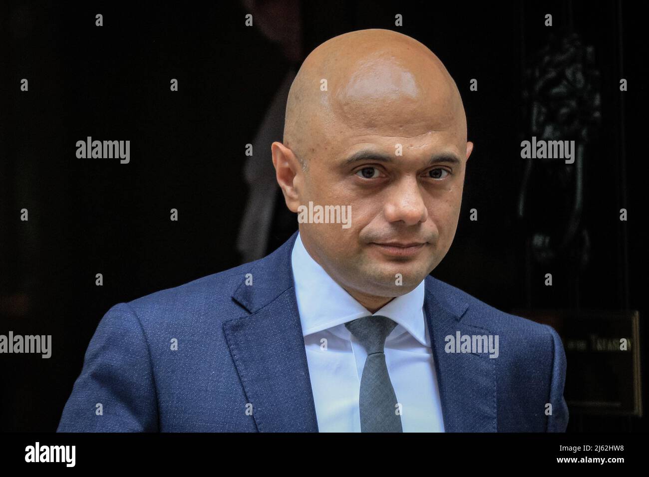 London, UK. 27th Apr, 2022. Sajid Javid MP, Secretary of State for Health and Social Care exits 10 Downing Street to go to PMQs in Parliament. Credit: Imageplotter/Alamy Live News Stock Photo