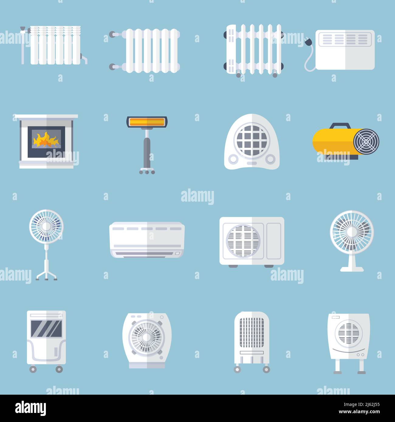 Heating and cooling conditioning flat icons set isolated vector illustration Stock Vector