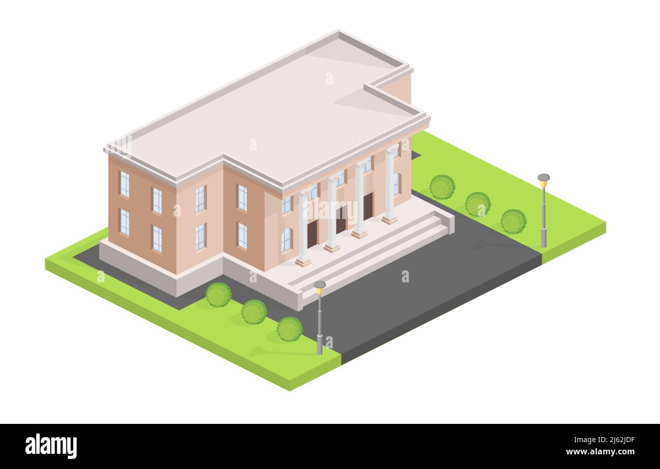 Museum building isometric vector illustration. Isolated municipal or administrative house or city hall modern or old historic facade design of bank or Stock Vector