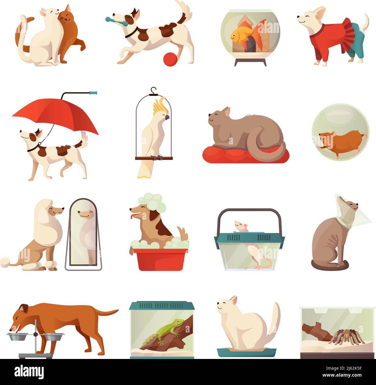 Pet shop icons set with cats and dogs flat isolated vector illustration Stock Vector