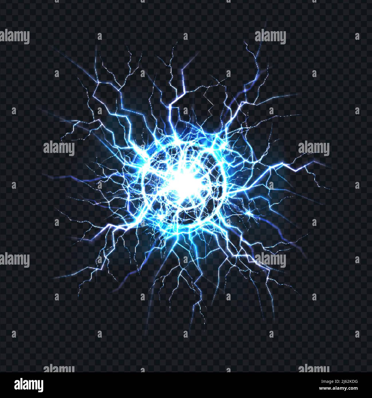 Powerful electrical discharge, lightning strike impact place realistic ...