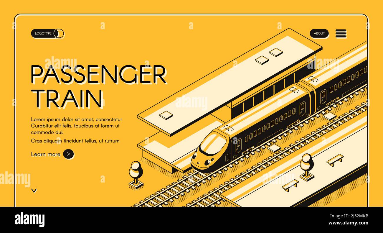 Passenger train isometric vector web banner. Highspeed express train