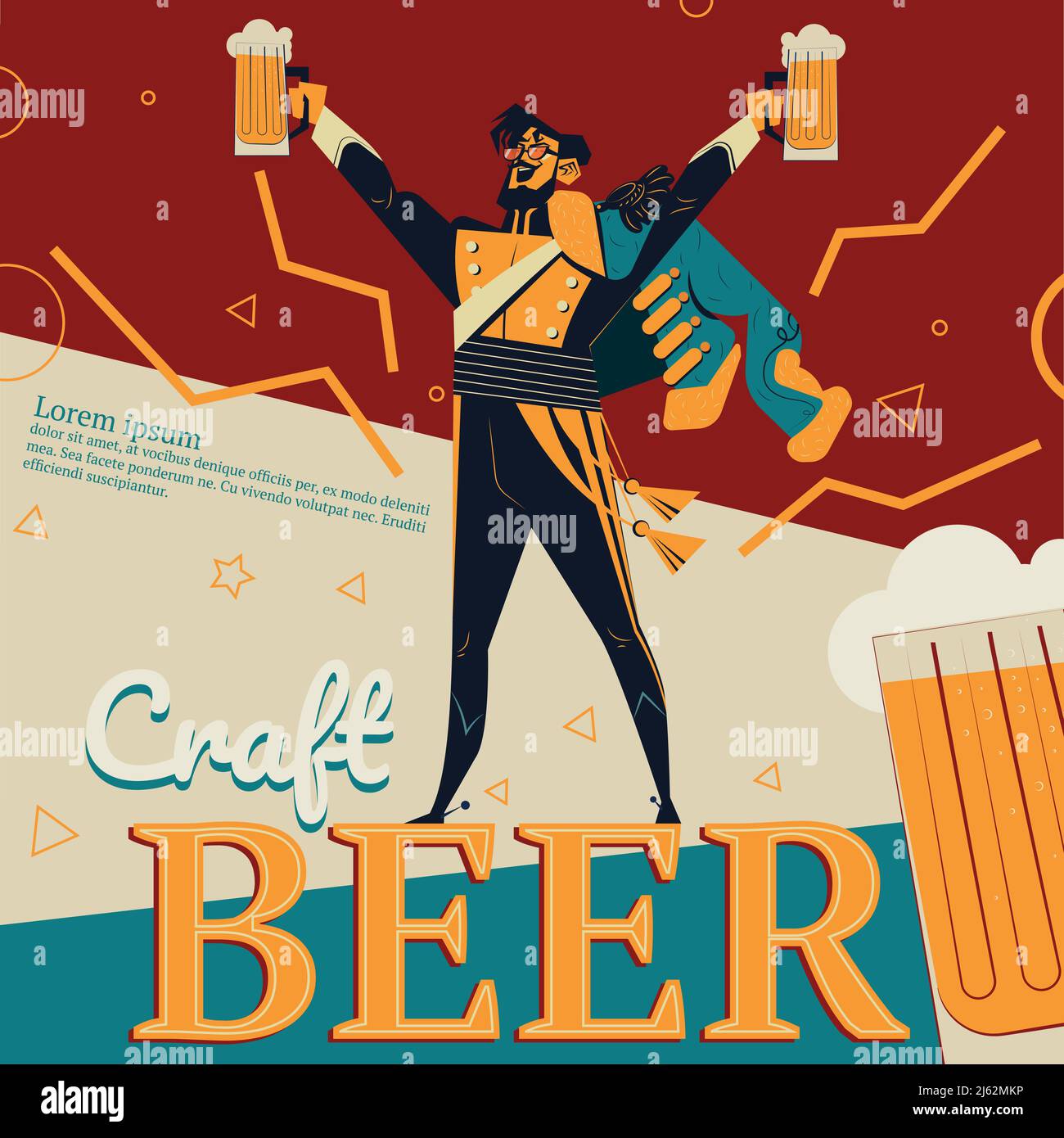 Craft beer vector illustration of retro advertisement poster for bar or ...