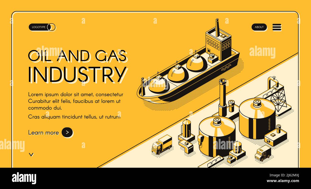 Oil and gas industry isometric vector web banner. Petroleum tanker, LNG