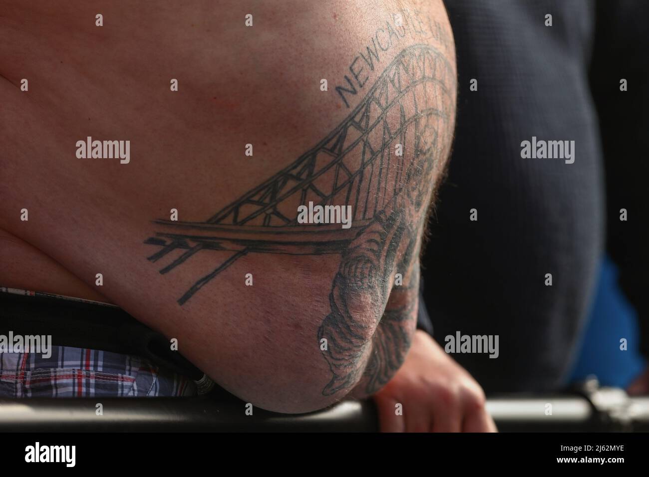 Newcastle United tattoo is seen on a fans stomach - Norwich City v Newcastle  United, Premier League, Carrow Road, Norwich, UK - 23rd April 2022  Editorial Use Only - DataCo restrictions apply Stock Photo - Alamy