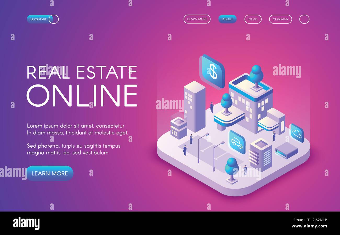 Real estate online vector illustration of smart city connected to ...