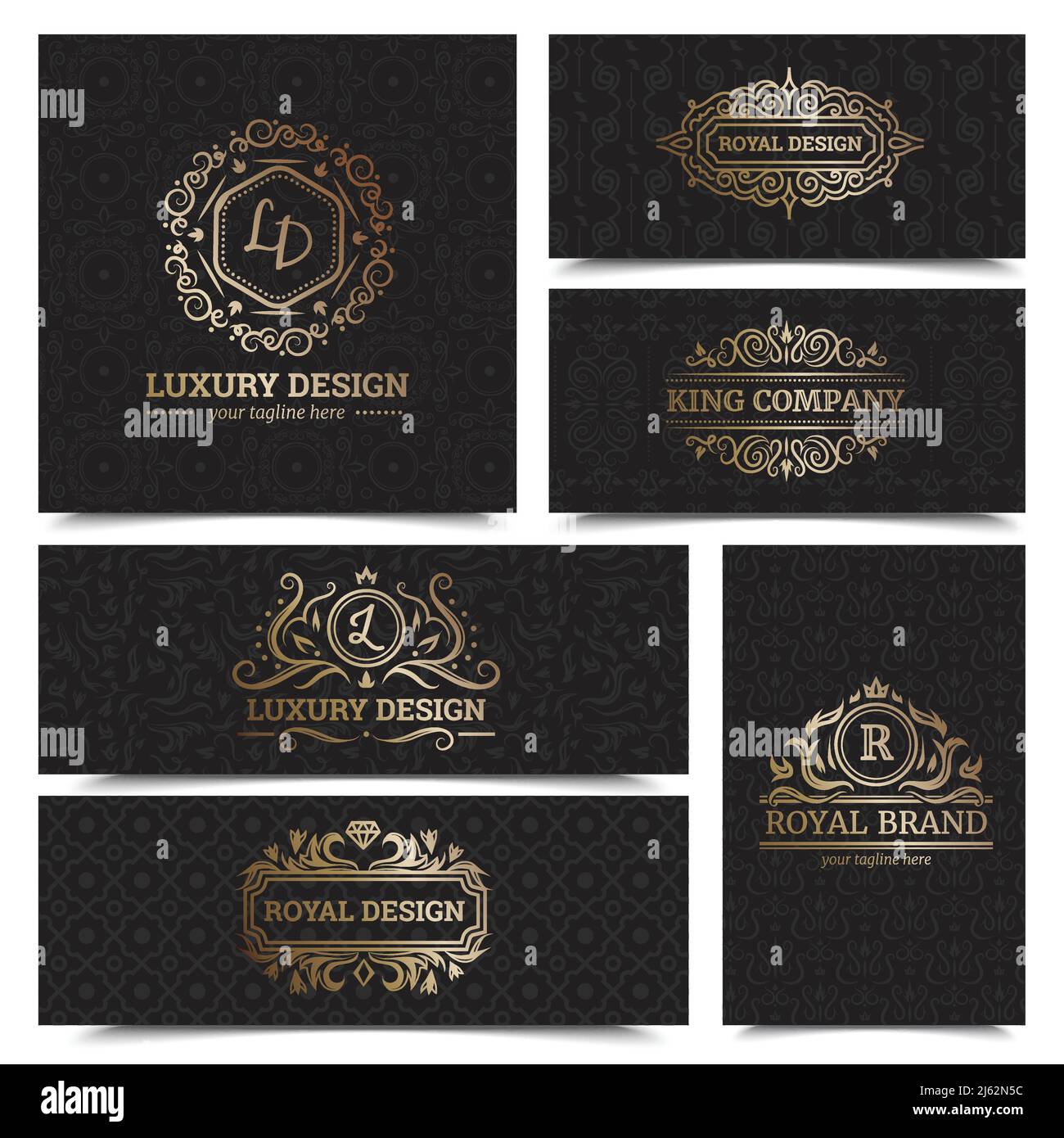 Luxury products labels design set with royal brand symbols flat