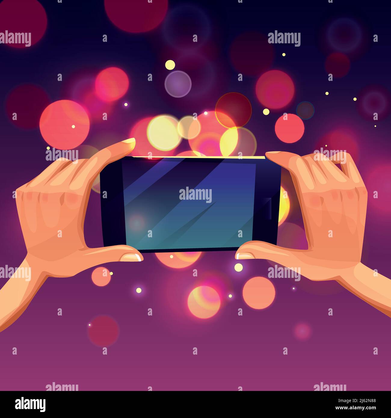 Vector cartoon illustration of human hand holding smartphone. Template, mock up for mobile app or advertisment. Screen of electronic device, smart pho Stock Vector