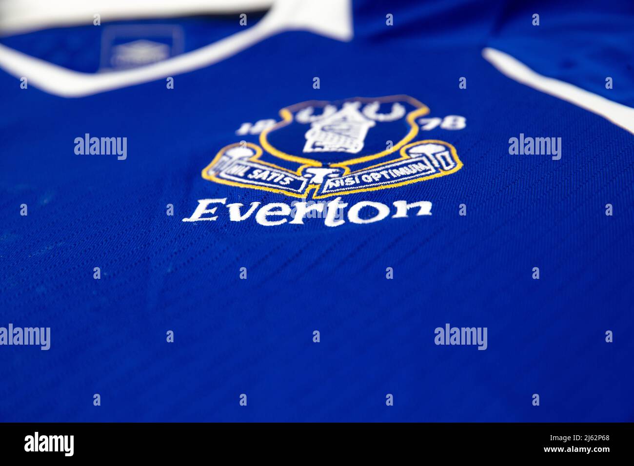 Everton badge on a football shirt Stock Photo
