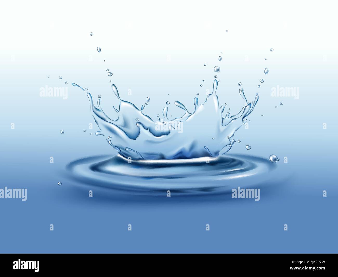 Frozen motion splash crown with droplets and waves on calm water surface realistic vector illustration. Pure drink freshwater source, clean environmen Stock Vector