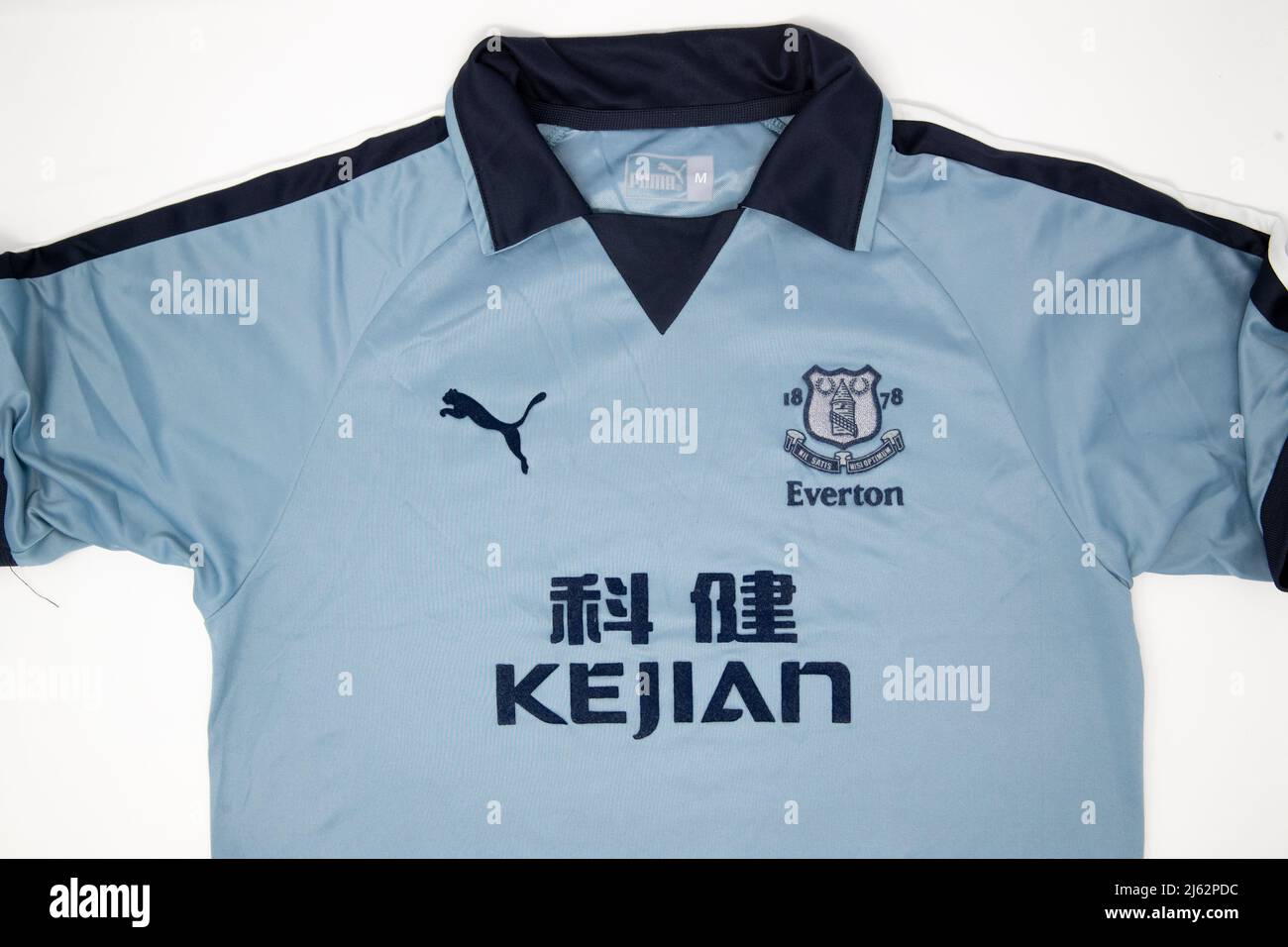 Everton puma football shirt with Kejian sponsor Stock Photo