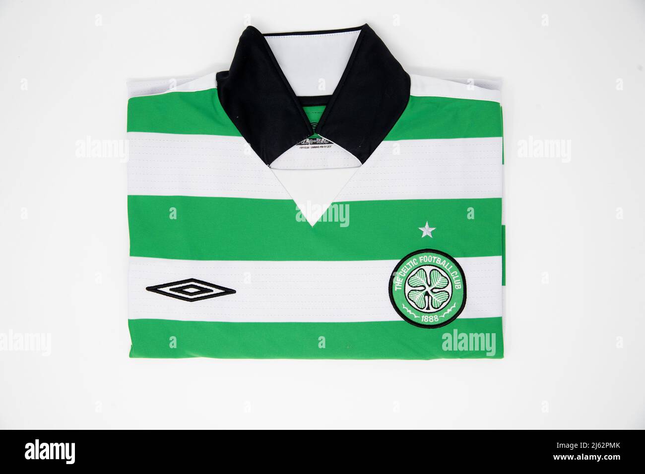 Celtic Football Club green and white folded football shirt Stock Photo -  Alamy