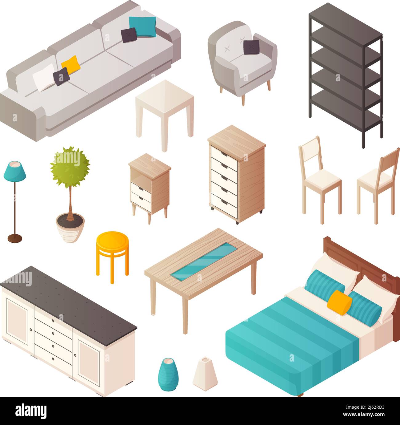 Isolated isometric home furniture icons set with interior design ...