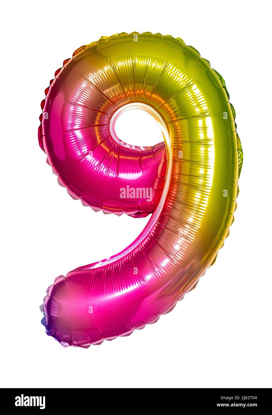 iridescent color balloon number nine on white. Stock Photo