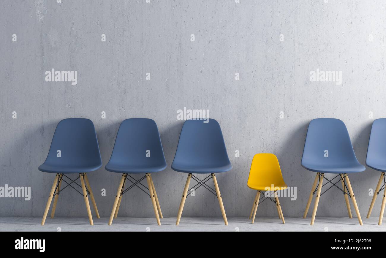 row of chairs in the waiting room, one is much smaller. 3d render Stock Photo