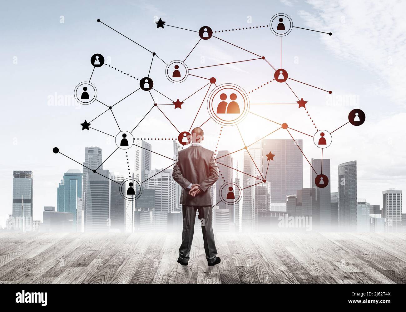 Social connection concept drawn on screen as symbol for teamwork and ...