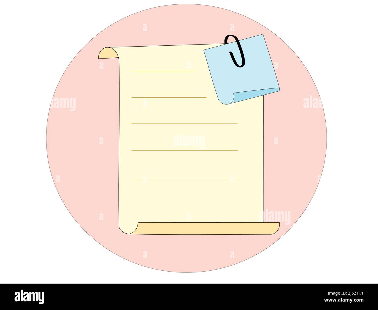 illustration of blank paper note with clip on pink,stock illustration Stock Vector