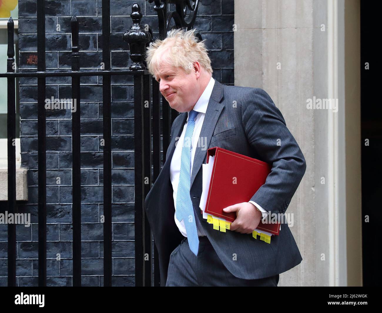 London, UK. 27th Apr, 2022. Prime Minister Boris Johnson leaves No 10 Downing Street for the PMQ in the Commons Chamber. Credit: Uwe Deffner/Alamy Live News Stock Photo